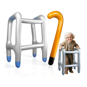 2pcs Novelty Place Inflatable Walker and Cane 2 Pcs Set for Kids and Adults - Funny Old Man Costume Accessories for Halloween, 100th Day of School, Retirement Party Decorations - Lightweight and Durable 