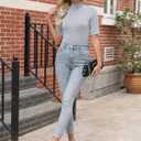 ANRABESS Women Tops Mock Neck 1/2 Short Sleeve Slim Fit Basic Tee Shirts Dressy Work Business 2026 Summer Fall Casual Outfits