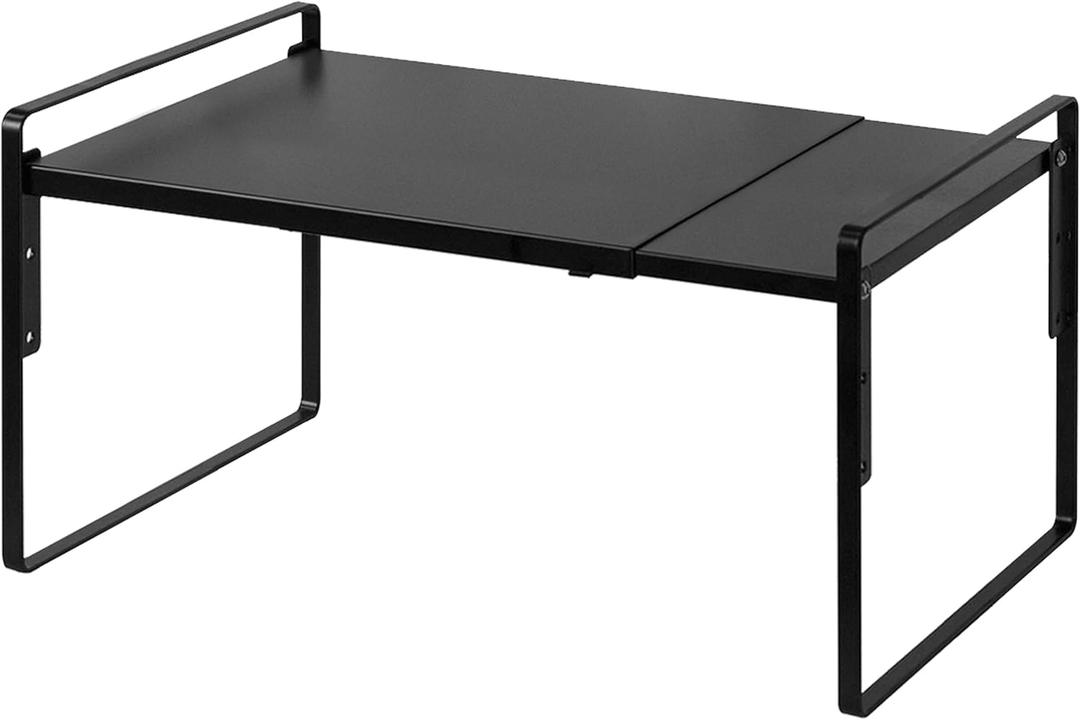 Nxconsu Cabinet Shelf Expandable Height Adjustable Organizer Riser for Kitchen Cabinet Pantry Cupboard Under Sink Countertop Organization Storage Space Saver Stackable Heavy Duty Metal Black XL (10.3D * 13.8-24.8W * 9.7H)