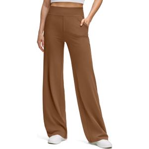 G4Free BareFeel High Stretch Wide Leg Pants for Women Soft Comfy Casual Yoga Pants with Pockets Petite/Regular/Tall (X-Small Tall, Dark Coffee)