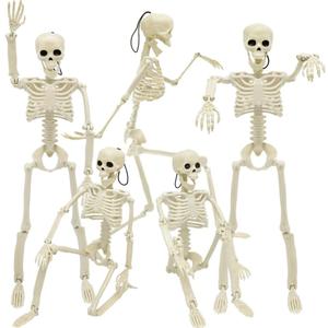 WODMAZ 5 Packs Halloween Skeletons, 16" Halloween Full Body Skeleton with Posable Joints for Haunted House Graveyard Props Decor