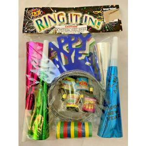 Metalic 8" HAPPY NEW YEAR Party Pack with Set of 4 Hats & Horns