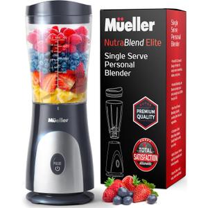 Mueller Personal Blender for Shakes and Smoothies with 15 Oz Travel Cup and Lid, Juices, Baby Food, Heavy-Duty Portable Blender & Food Processor, Grey (Gray)