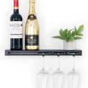 Wall Mounted Wine Rack  Metal Floating Bar Shelf with Bottle and Glass Holder, Holds 5 Bottles and 4-6 Glasses (1 Pack)
