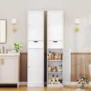Iwell 67" Tall Bathroom Cabinet, Storage Cabinet with 2 Doors & 1 Drawer, Bathroom Storage Cabinets with Adjustable Shelves, for Living Room, Entryway, Home Office, White, 11.8"D x 15.7"W x 67.1"H