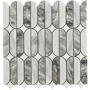 Mosaic Tile Backsplash Tiles for Kitchen 5 Sheets Bathroom Floor Wall Interior Decorative Water-Jet Stone Mosaic Tiles for Kitchen Wall Floor Backsplash 4.78 Square Feet (Gray and White)