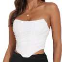 Women's Vintage Strapless Open Back Boned Mesh Bustier Zip Back Corset Bodyshaper Crop Top 
(White, 2-4, Medium)