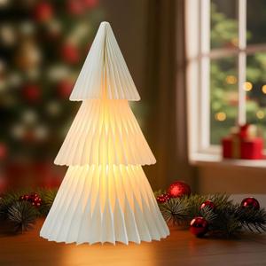 19.7in Giant Light Up Honeycomb Paper Christmas Tree, Indoor Christmas Decorations and Holiday Centerpieces for December Holiday Season Home Office and Xmas Party Supplies