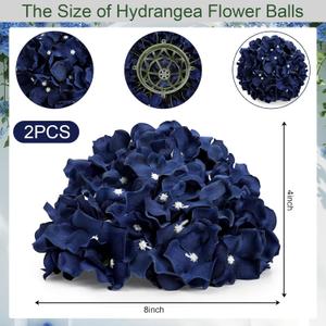 Set of 2 Artificial Silk Flower Bouquets, Centerpiece for Wedding Table Decoration, Tea Ceremony, Party, Navy Blue