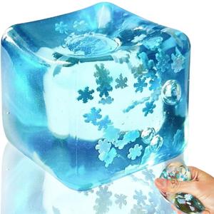 Squishy Stress Cube, Stress Ball for Adults Squishies Stress Relief, Fidget Cube Sugar Ball, Sensory Fidgets Toy for Birthday, Christmas, Office, Stocking Stuffer Gift (Snowflakes)