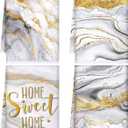 Geyoga 4 Pcs Marble Kitchen Dish Towels White and Gold Bathroom Hand Towels Absorbent Marble Tea Washcloths for Winter Spring Bathroom Decor Kitchen Accessories Gifts