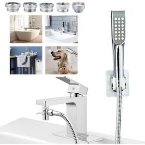 Tub faucet spayer attachment,Bathtub Shower Head Sink-Faucet with 5 Adapters, 79" Hose for Pet Dog Rinse, Baby Bath & Hair washing, ON/OFF Extension for Tub Faucet, Utility Sink, Garden,Bathroom