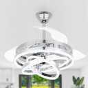 42 Inch Retractable Ceiling Fan, Modern Ceiling Fans with Lights and Remote, Silent DC Motor Color Changing, Chrome Retractable Chandelier Ceiling Fan with Lights for Bedroom (Silver)