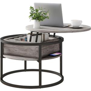Round Coffee Table with Storage,Lift Top Coffee Table for Living Room Reception Room,2 Tier Small Round Table Dining Center,Grey