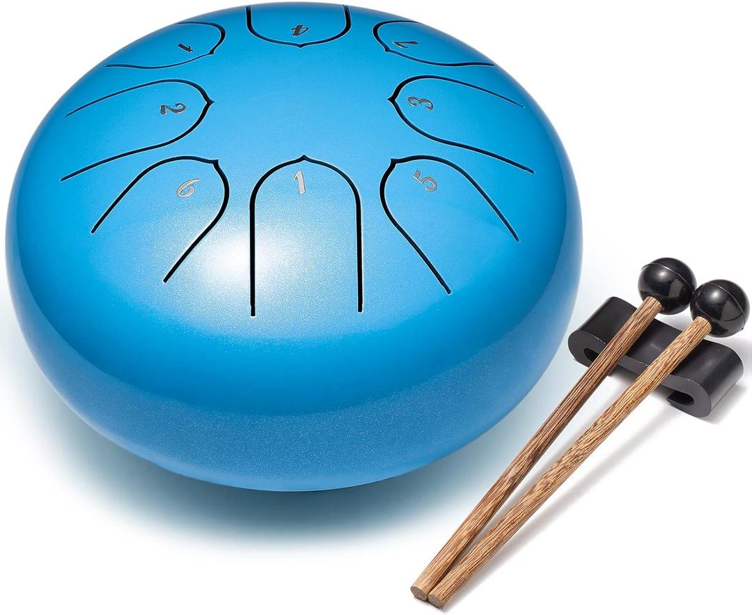 Lronbird Steel Tongue Drum Percussion, 6 Inch 8 Notes Musical Instruments, Music Gifts for Family Friends (Blue)