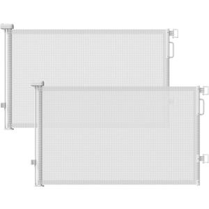 Retractable Baby Gates 2 Pack, 55" Wide Mesh Dog Gate Indoor, 34" Tall Gate for Stairs Doorways Hallways Deck, Child Pet Safety Gate for Indoor Outdoor Home Use, White