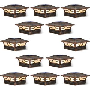 Solar Post Cap Lights Outdoor 12pack, Waterproof Solar Powered Deck Fence Post Lights for 4x4 Wood/Vinyl Posts, Solar Outdoor LED Light with Cool/Warm Lighting Decorate Garden Patio Porch (Brushed Copper)