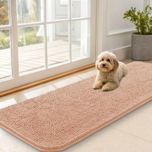OLANLY Dog Door Mat for Muddy Paws 59x20, Absorbs Moisture and Dirt, Absorbent Non-Slip Washable Doormat, Quick Dry Chenille Mud Mat for Dogs, Entry Indoor Entryway Carpet for Inside Floor, Peach