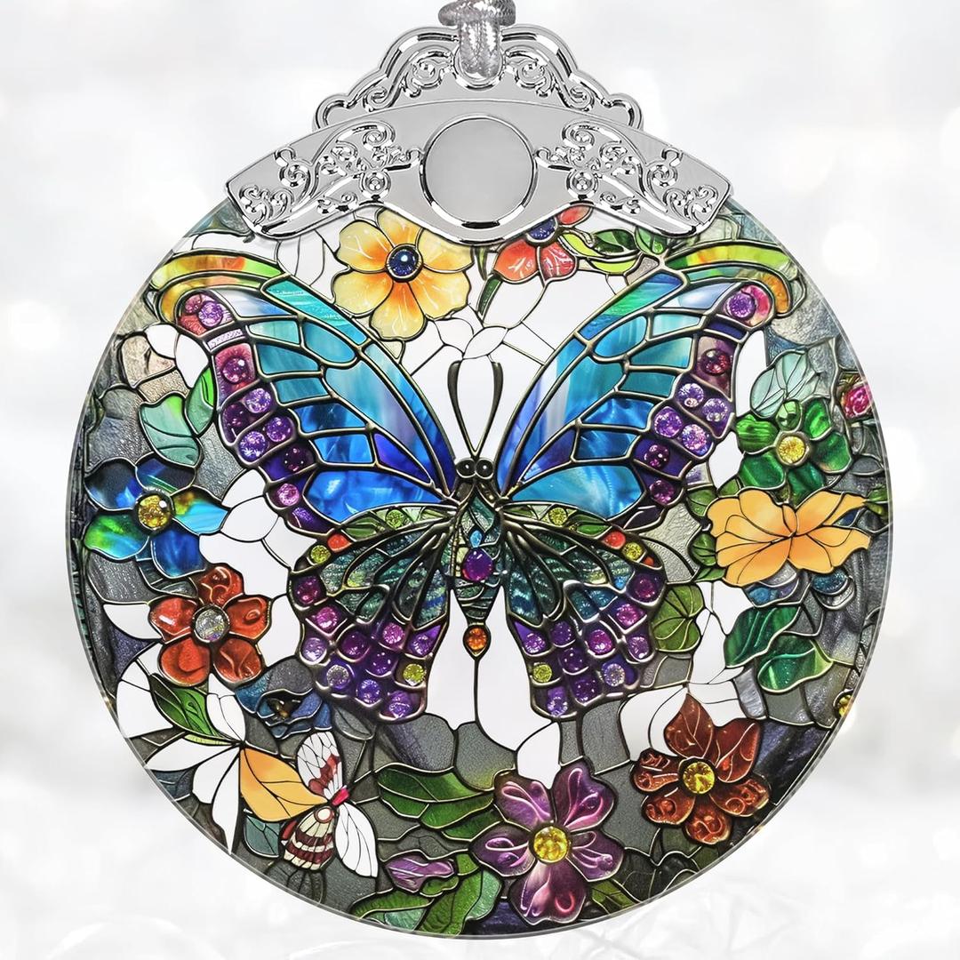 Christmas Decorations Ornaments, Stained Glass Ornament, Christmas Tree Ornaments, 2025 Gift Ornament, Xmas Gift for Friend Family Coworker - Butterfly