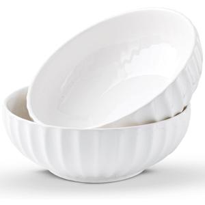 White Serving Bowls For Entertaining (7.8 inch) - Medium Sized Salad Bowls, Ceramic Serving Dishes, Large Bowl, Serving Bowl Set For Fruit Soup Pasta, Salad Serving Bowl, Big Dishes For Eating
