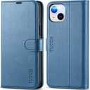 TUCCH Wallet Case for iPhone 14 Plus 6.7", Magnetic PU Leather Stand Flip Cover with 4 Card Slots [RFID Blocking] Folio [TPU Shockproof Interior Case] Compatible with iPhone 14 Plus, Lake Blue