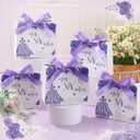 Skyygemm 25 Sets Quinceanera Gift Bag with Handles Quinceanera Party Favors for Guests Small Candy Bag with Bow Ribbon Decoration Sweet 15 Birthday Party Favor (Purple)