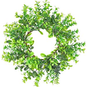 LSKYTOP Artificial Boxwood Wreath Kitchen Cabinet Wreaths, Faux Green Leaves Decor for Indoor and Outdoor Use, Farmhouse Style, 10 Inch