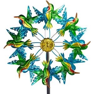 Viveta Wind Spinners for Yard and Garden, Hummingbird Wind Spinners with Metal Stake, 57.5" Double Wind Spinner Yard Art Decor for Patio Lawn Garden
