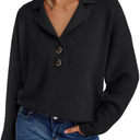 LILLUSORY Womens V Neck Pullover Sweaters Casual Cable Knit Chunky Warm Cute Tops with Collar Polo, size Small, Black