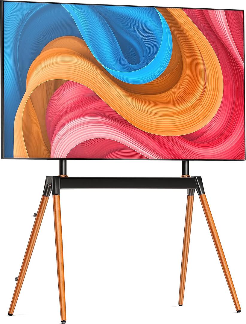 Ergounion Easel TV Stand for 32-86 Inch LCD LED Flat or Curved Screen up to 132 lbs, Height Adjustable Tripod TV Floor Stand with Wood Legs and Cable Ties