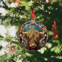 2 x OASSIE Highland Cow Ornament for Christmas Tree - Suncatcher Christmas Ornaments 2025 - Farmhouse Brown Highland Cow Gifts for Women Men Mom Dad Family, Stocking Stuffers for Farm Xmas Decorations