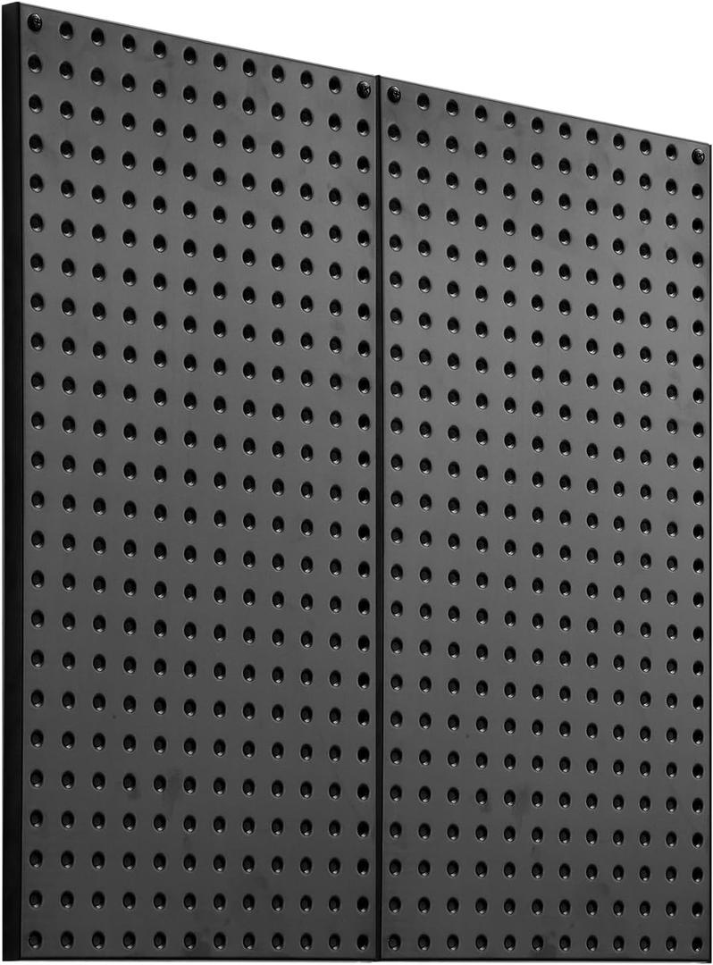 VEVOR Metal Pegboard Panels, 24" x 12" Pegboard, 2 Panels, Heavy Duty Steel Peg Board Wall Organizer, for Living Room Garage Tool Storage Workbench Office Organization Craft Room Kitchen Home, Black