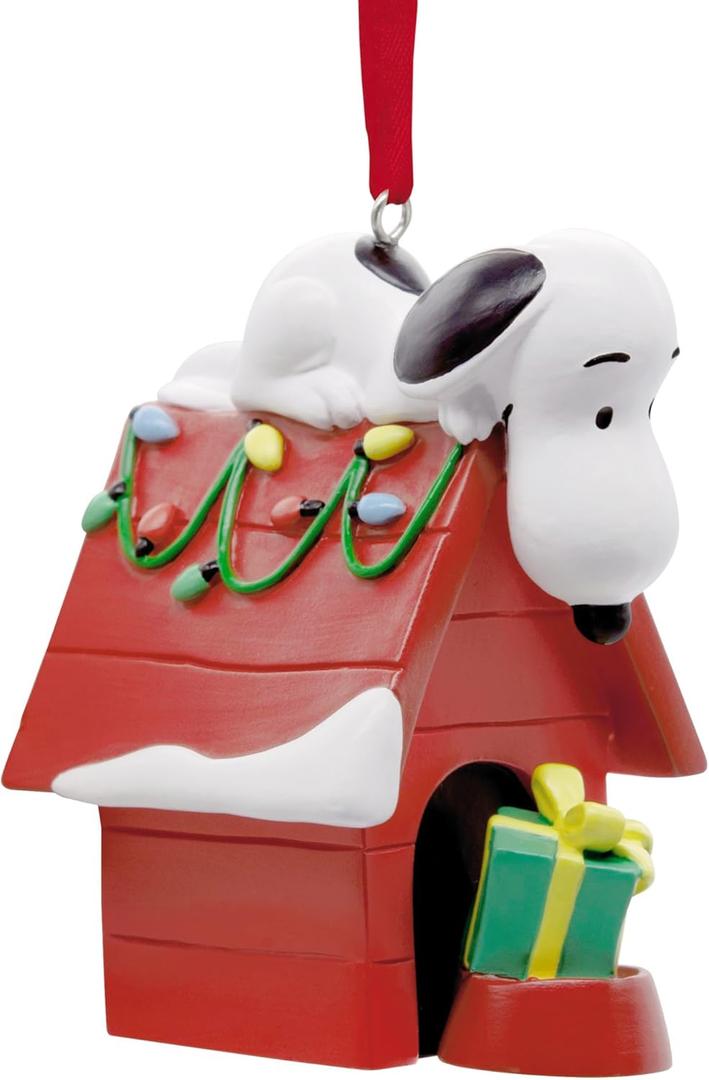 Hallmark Peanuts Snoopy on Holiday Doghouse Christmas Ornament, Gifts for Peanuts Fans