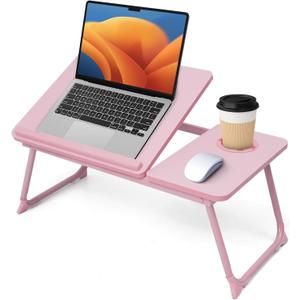 Lap Desk for Couch/Sofa/Floor, 5-Angle Adjustable Bed Desk with Foldable Legs &Cup Holder, Light Weight Bed Tray Table for Writing/Eating/Reading, Portable Laptop Stand for Adults, Kids (Pink)