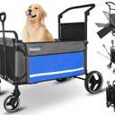Petbobi Dog Wagon Stroller for Large & Medium Dogs, 2-in-1 Push Pull Pet Cart with Ramp, Foldable Wagon, 360° Swivel Wheels, Adjustable Handles, Safety Leashes, Blue