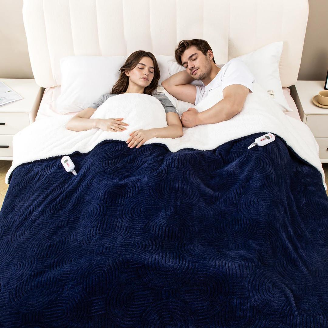 Heated Blanket Queen Size - 84"x90" Cozy Soft Jacquard Heating Blanket with 4 Heat Levels & 10 Hours Auto-Off, Jacquard Fleece, Overheating Protection, Warm Gifts, Navy