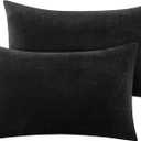 BEDELITE Flannel King Size Pillow Cases Set of 2, Super Soft Fleece Pillowcases with Zipper for Bedroom, Sofa, Couch,Luxury Cozy Fuzzy Velvet Pillow Shams for All Seasons(20x40 Inches,Black)