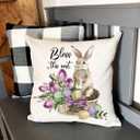 JOJOGOGO Easter Bunny Throw Pillow Covers 18x18 Set of 4 Hello Spring Outdoor Pillow Covers for Farmhouse Easter Rabbit Eggs Home Decor