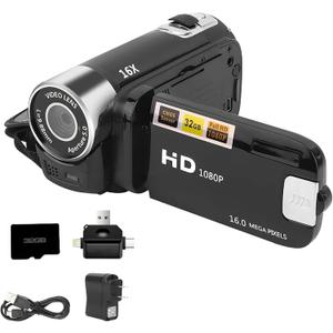 Protable Digital Camcorder,1080P High Definition DV Camcorder 16X Digital Zoom 270 Rotation Built-in Battery with SD Card & Card Reader for Teens Beginner