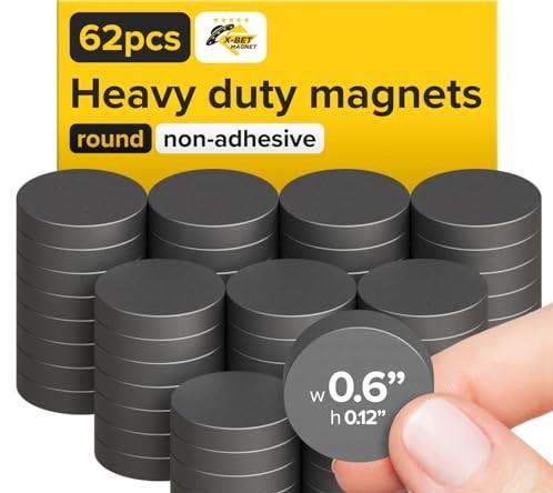X-bet MAGNET Heavy Duty Magnets for Crafts - Ultra Strong Round Magnets for DIY, Home Space Organization & Decoration - Perfect Size for Whiteboard & Fridge (62 pcs, 0.6x0.12)