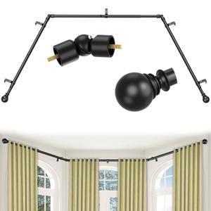 Corner Curtain Rod for Windows 32 to 158 Inches,1 Inch L-shaped Curved Heavy Duty Corner Window Curtain Rods, Adjustable Renter Friendly Drapery Rods for Bedroom Living Room