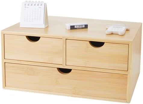 Charmewooden Bamboo Desk Organizer with 3 Drawers, Countertop Organizer with Drawers Makeup Storage Drawer 3 Drawers Tabletop Storage Organization Box Home Office Workspace