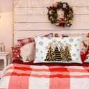 Golden Leopard Christmas Tree Santa Pillow Covers 12x20, Coquette Christmas Room Decor, Preppy Cheetah Print Bow Xmas Lumbar Throw Pillow Covers for Girls Room Dorm Apartment