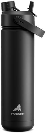 POWCAN 26 oz Insulated Water Bottle with 2-in-1 Straw and Spout Lid, Keep Cold 24H, Leak-Proof, Fits in Car Cup Holder, Stainless Steel Water Bottle for Sports, Travel, and School (Dark Knight) Without a lid