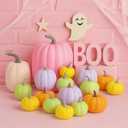 Yerliker 18 Pcs Pastel Color Thanksgiving Day Assorted Sizes Artificial Pumpkins Fall Decorative Pumpkins Foam Pumpkin for Thanksgiving Harvest Decorations Home Table Centerpiece Party Decor