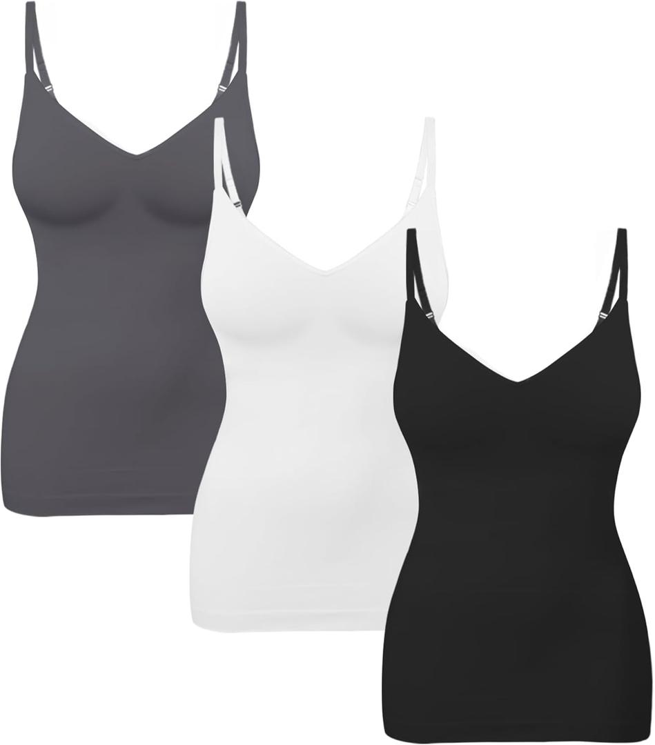 EUYZOU Womens Tummy Control Shapewear Tank Tops Seamless V-Neck Compression Tank Tops Body Shaper Camisole (3X-Large, Black/White/Grey)
