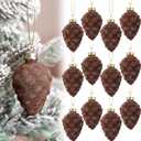 Sosation 12 Pcs Christmas Pinecone Glass Ornaments Christmas Velvet Vintage Hanging Pine Cone Glass Ornaments for Xmas Tree Fall Thanksgiving Day Decoration(Brown)