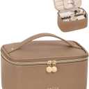 Prite Makeup Bag, Large Capacity Portable Travel Cosmetic Bag, Waterproof Makeup Organizer for Women with Handle and Divider (001 Brown)