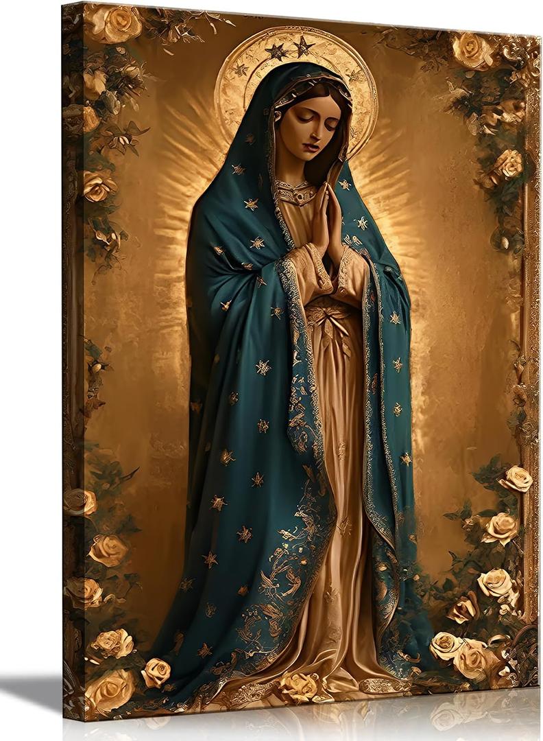 Our Lady of Guadalupe Canvas Wall Art Virgin Mary Wall Decor Picture Catholic Spiritual Poster Print Church Prayer Room Living Room Home Decoration 24x36in