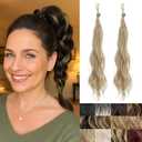 IOVOIMMSL 2 Piece Braid Wig Hair Piece Wavy Curly Scrunchies Synthetic Chignon Ponytail Hair Extensions Thick Updo Hairpieces for Women (Ash Blonde)